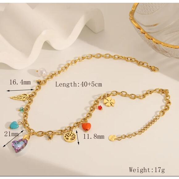 Charm Necklace Gold Chain Link Collar Length Cottagecore Boho Delicate NEW - Picture 2 of 6